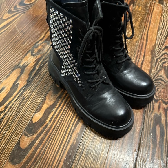 AKIRA Black RHINESTONE Women's combat Boots - Picture 4 of 7